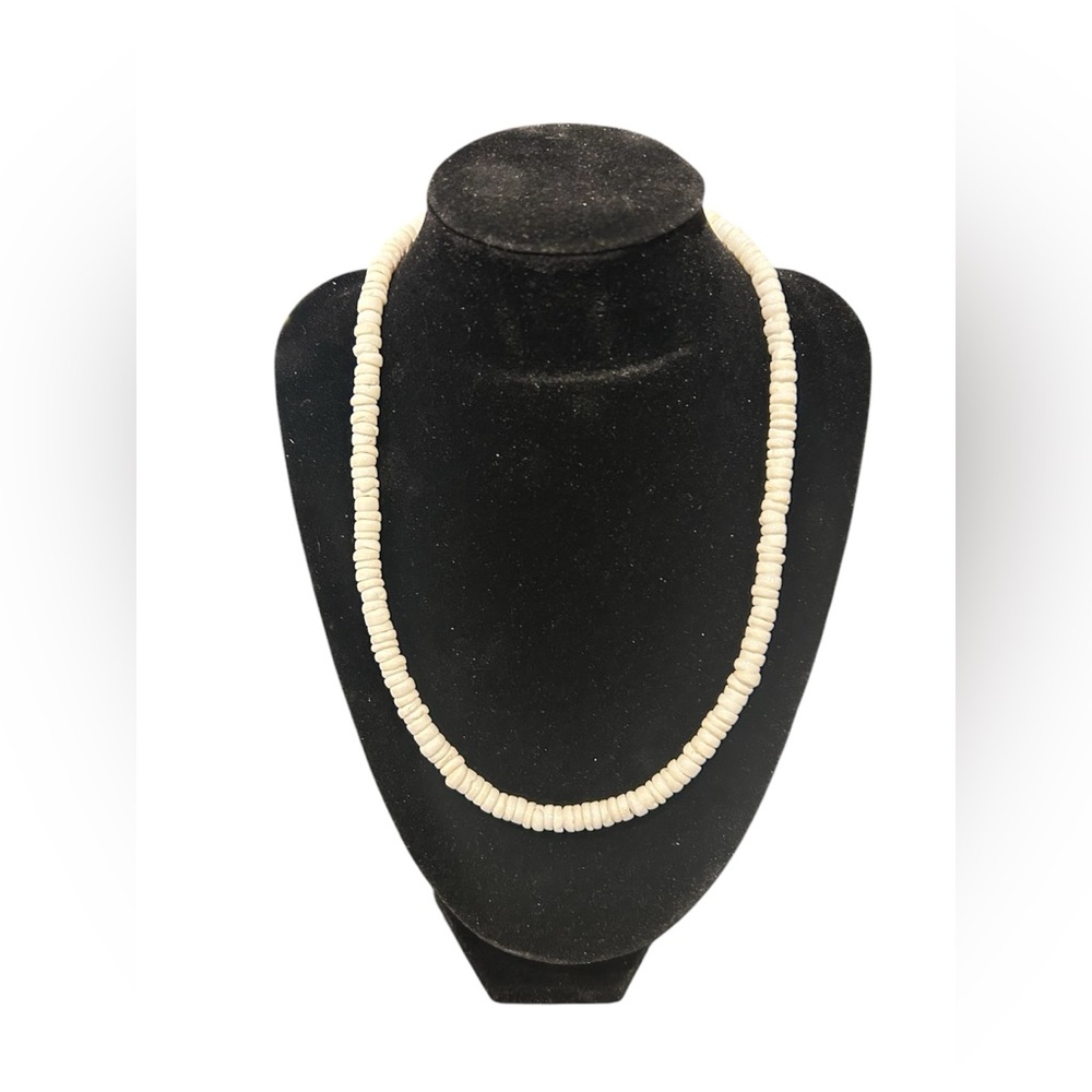 White shell necklace with silver clasp- 8 inches long